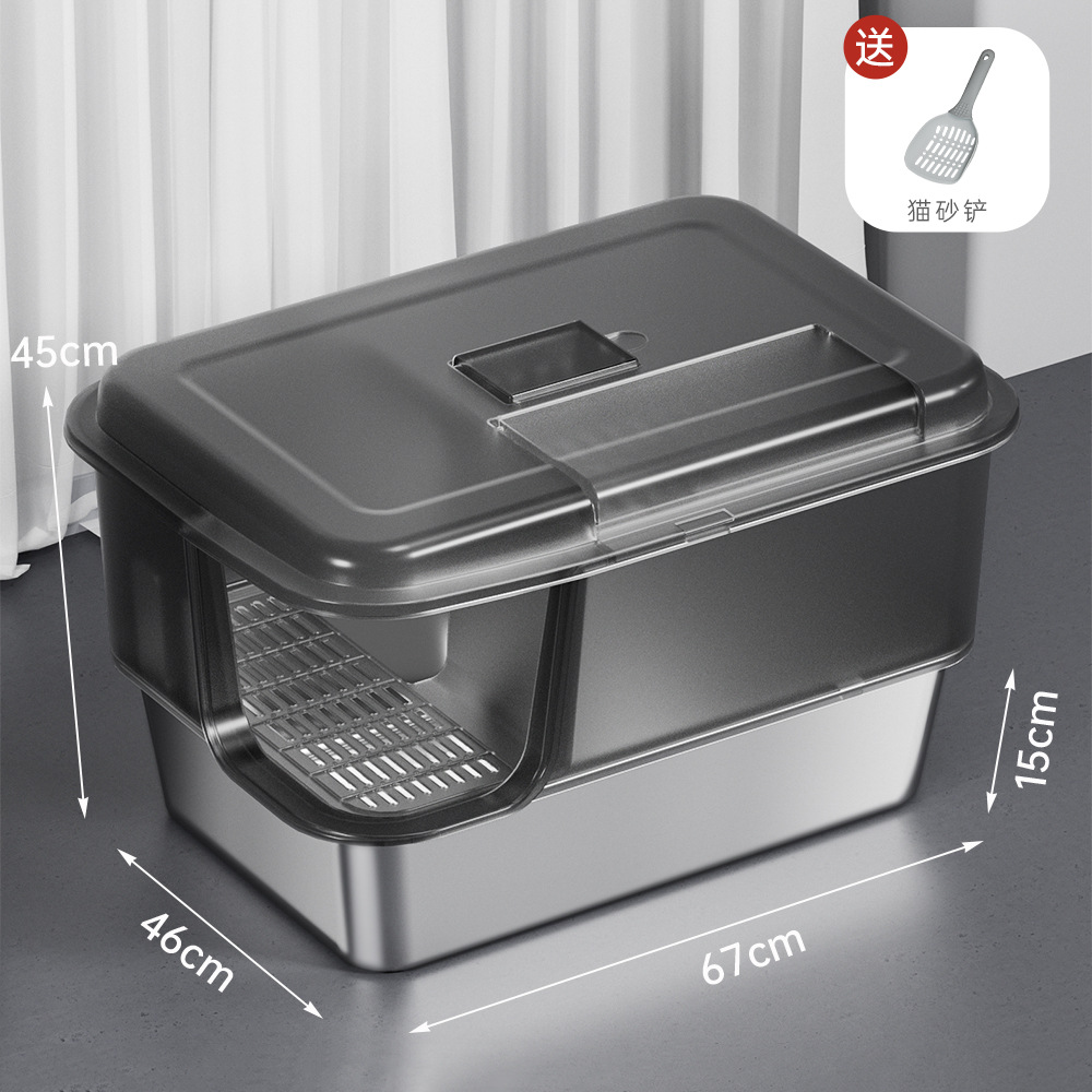 Caja de Arena para Gatos Extra Grande de Acero Inoxidable, Tipo Pasillo, Anti-Salpicaduras, Suministros para Mascotas, Venta al por Mayor