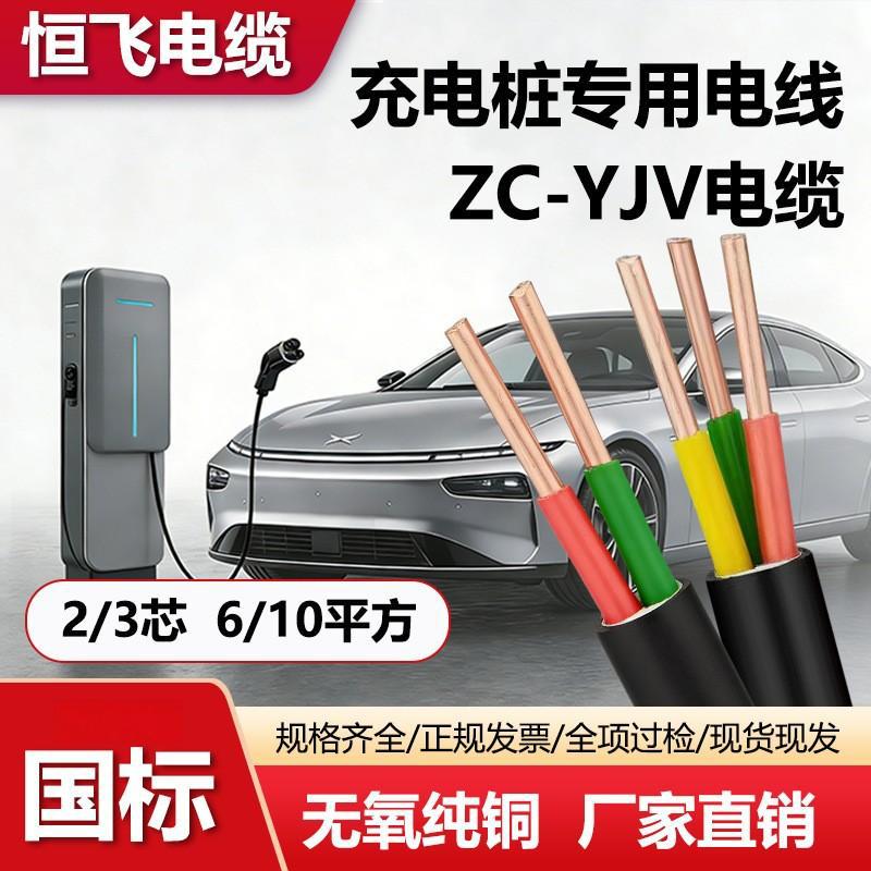 恒飞电缆国标阻燃纯铜芯2*6 3*6平方ZC-YJV充电桩空调电机电源线