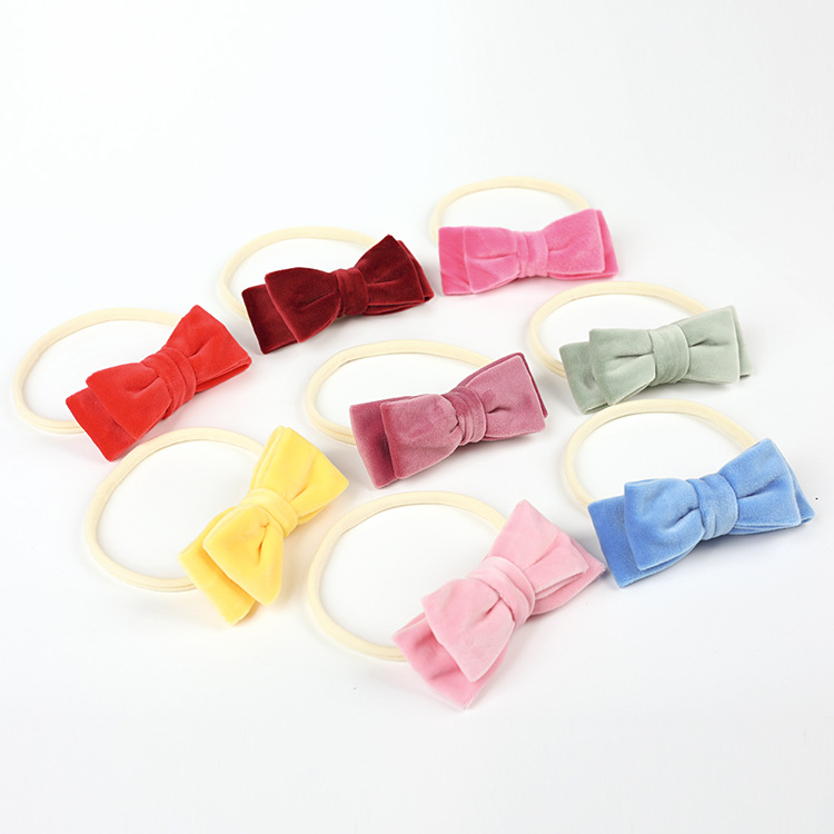 Infant Bowknot Headgear Pure Color Velvet Double-layer Bowknot Nylon Head Rope display picture 1