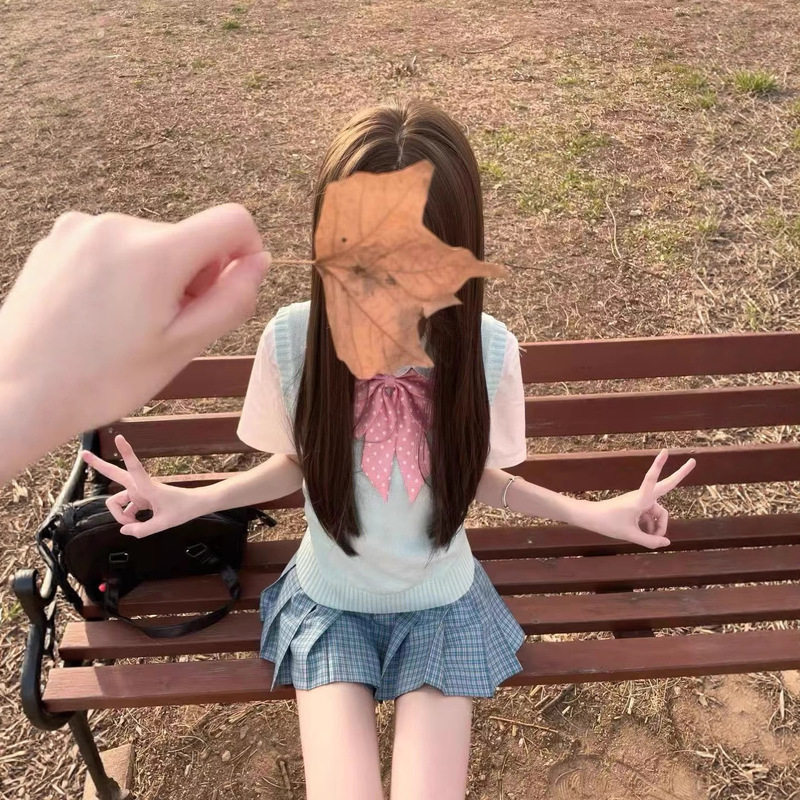 Versatile Japanese-Style New Jk Uniform with Short-Sleeve Shirt Top Layered with Thin Vest Sweater and Loose Blue Plaid Skirt for Women