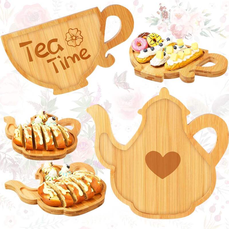 Bamboo Household Tea Cup and Teapot-Shaped Wooden Tray, Party Bread and Candy Wooden Tray, New Restaurant Solid Wood Tray