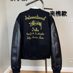 跨境皮衣上衣棒球服痞帅高级感夹克男女春秋冬荔枝纹皮机车服外套
