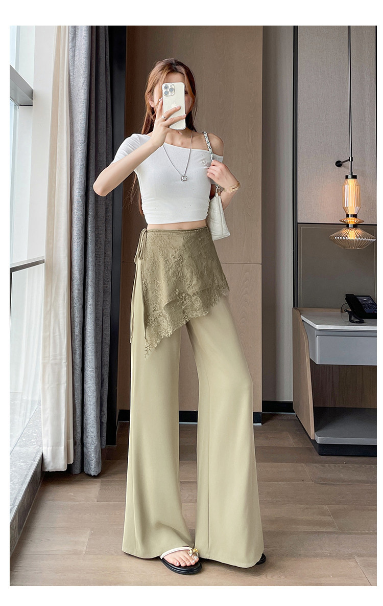Quần culottes nữ ống rộng cạp cao ren eo phong cách Hàn Quốc — màu đen chi tiết 42