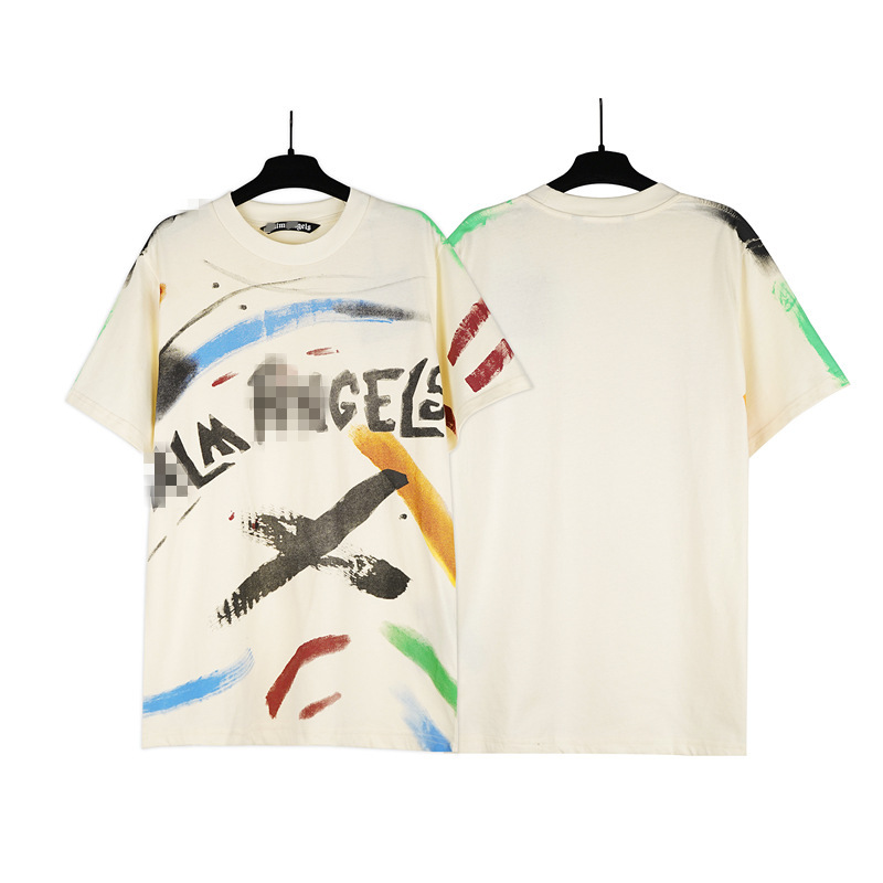 Cross-border European and American fashion brand Palm Angel painted letter printed short sleeve T-shirt men and women couple High Street loose half sleeve