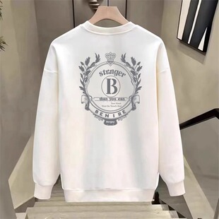 Autumn and Winter New Trendy Brand Printed Boys' Tops, Fashionable Pullover, Round Neck, Long Sleeves, Casual, Versatile, Trendy Men's Sweatshirts with Velvet
