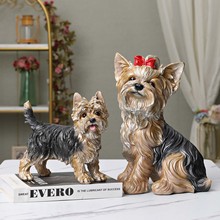 跨境货源家居客厅酒柜玄关装饰仿真狗模型创意礼品树脂约克夏摆件