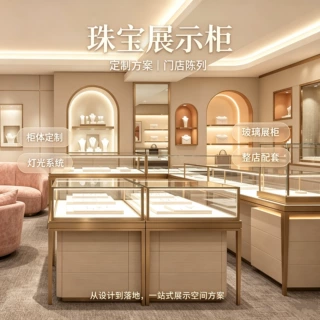 定制高端商场珠宝展示柜黄金玉石陈列柜拉丝玫瑰金圆形组合玻璃台