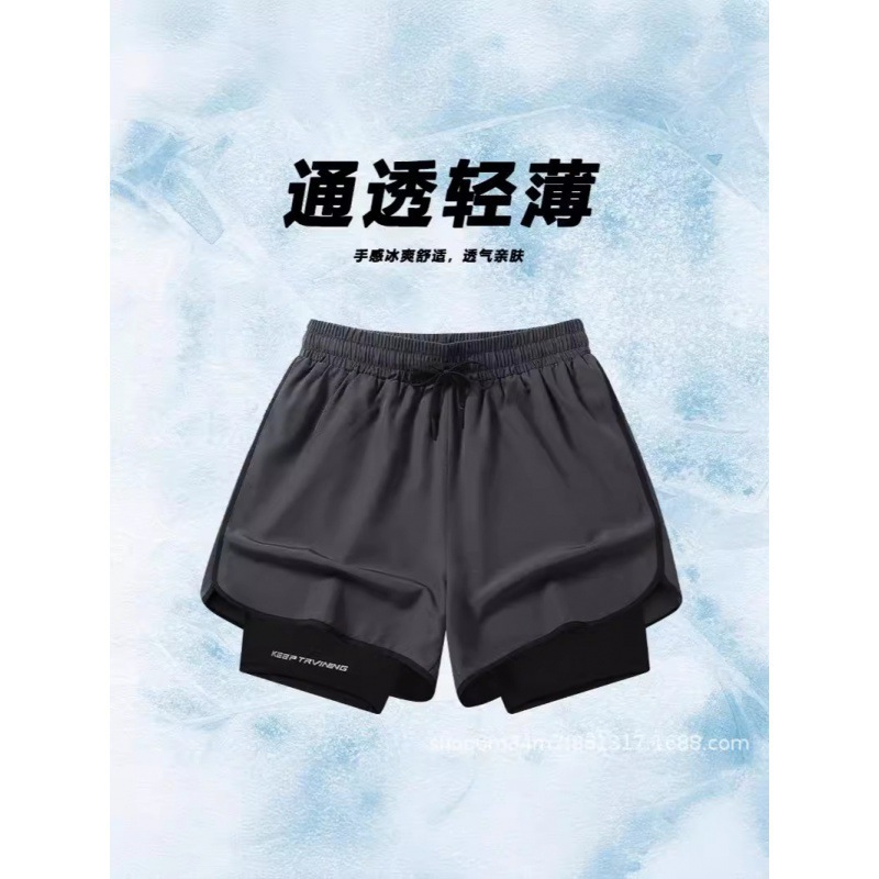 Fábrica de impresión directa pantalones cortos de doble capa para hombres y mujeres secado rápido deportivo relajado de seda de hielo casual pantalones para hombres