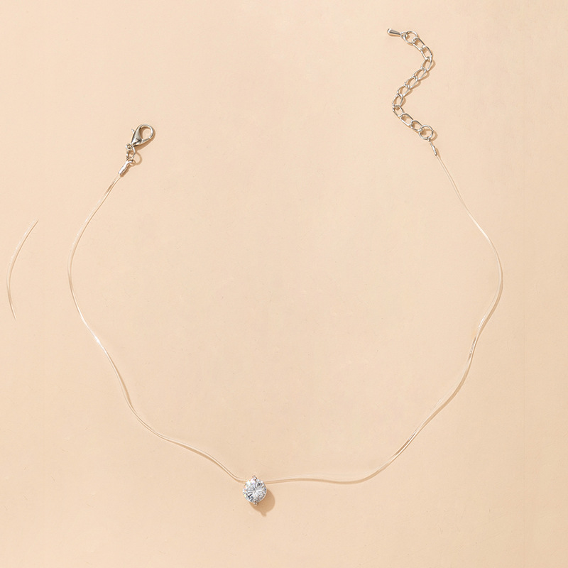 simple transparent invisible fish line zircon necklace diamond-studded clavicle chain female