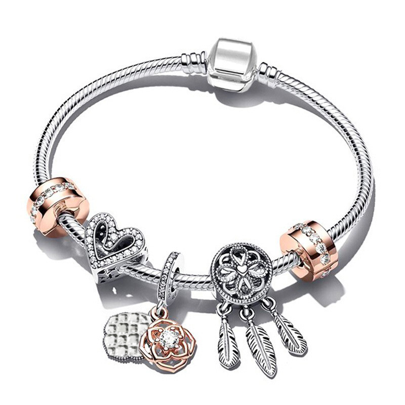 European fashion charm beaded Lady bracelet DIY blooming rose pendant bracelet two-color trinket