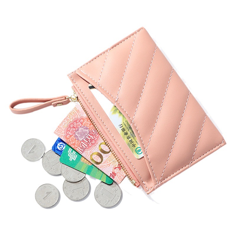 Nuevo titular de la tarjeta Haitao monedero titular de la tarjeta de gran capacidad simple auricular bolsa ultra-delgada de color sólido con cremallera titular de la tarjeta pequeña para las mujeres