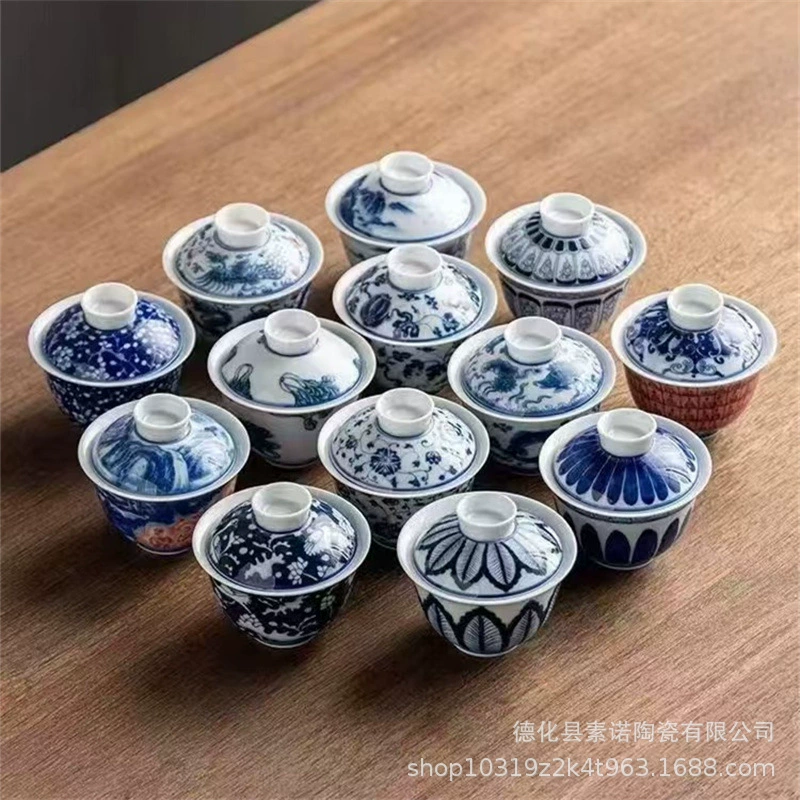 Sansui, blue and white retro ceramic tea set, tea cup