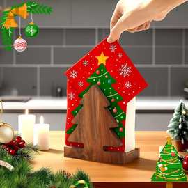 跨境木质餐巾纸架实木圣诞树造型餐巾纸收纳架桌面立式木质抽纸架