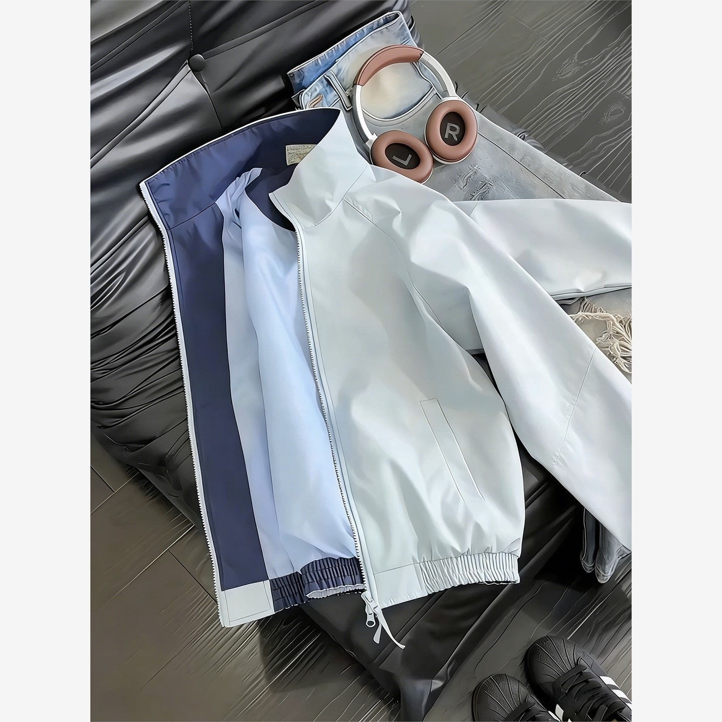 多巴胺淡黄色双拉链飞行夹克男女春秋美式撞色cleanfit棒球服外套