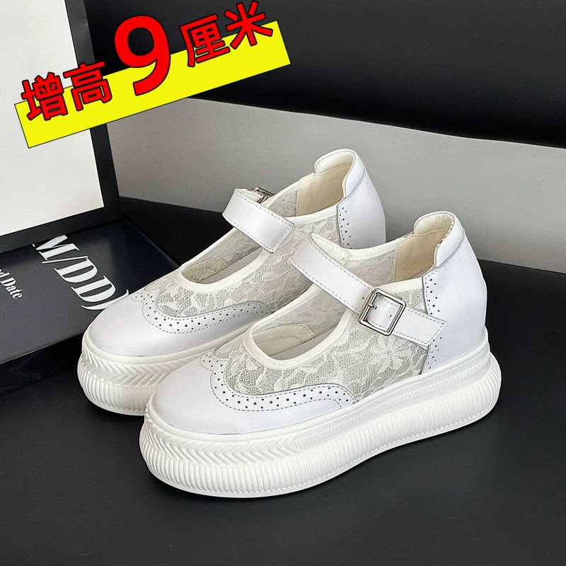 Сандалии на каблуке женский 2025 новый кожаный слой коровья кожа утолщена подошва Мэри Джейн туфли маленькие белые туфли 9 см