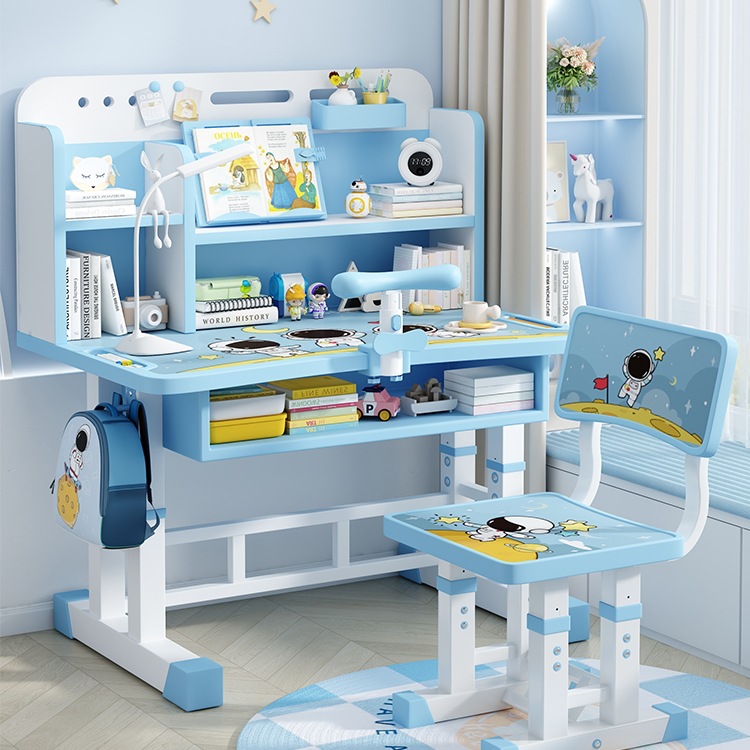 Children's Study Table, Primary School Student's Home Children's Writing Table, Liftable Table, Homework Desk, Solid Wood Table and Chair Set
