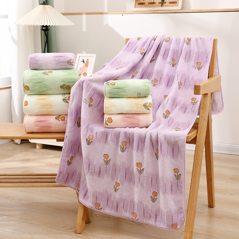 New Tulip Towel Bath Towel Coral Fleece Printed Gift Internet Celebrant suit Student Couple Absorbent Bath Towel