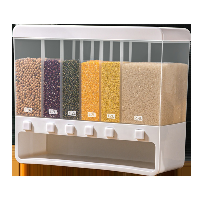 Cubo de arroz Caja de almacenamiento de separación de granos integrales para el hogar Caja de almacenamiento de clasificación de harina sellada de plástico transparente Caja de arroz