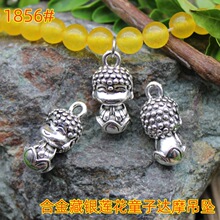 合金藏银吊坠莲花达摩童子佛复古仿银项链挂件手串服装饰品配件