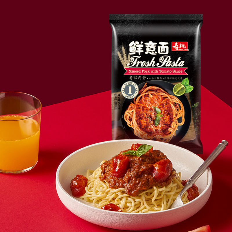 Birthday Peach brand fresh pasta 225g tomato meat sauce Tongxin spaghetti spaghetti instant noodles wholesale