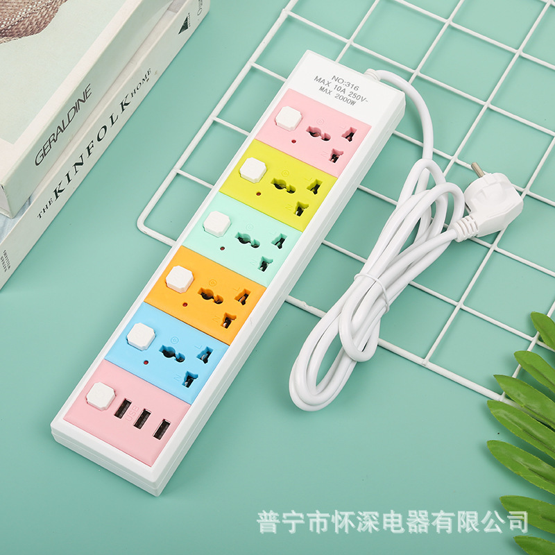 R316U#3USB充电跨境电商创意智能家居接线板肯尼亚阿根廷外贸插排