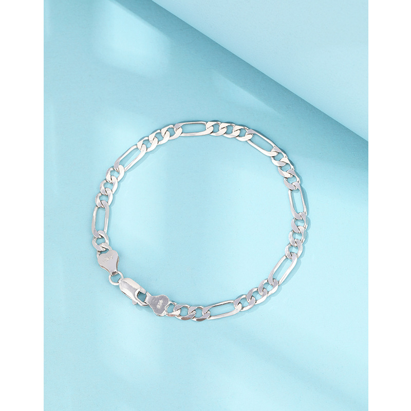 Pulseras de plata esterlina 925 Figaro para hombres y mujeres de 5 mm de automóviles Ping Zi cadena madre 3 + 1 Europa y América explotó transfronterizas joyas de hip hop