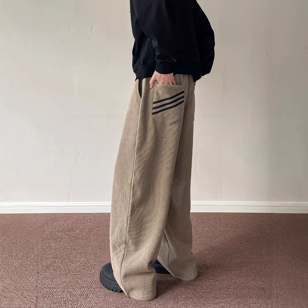 Ленивые брюки с широкими брюками с тремя брусьями мужские вельветы повседневные брюки с рулонами