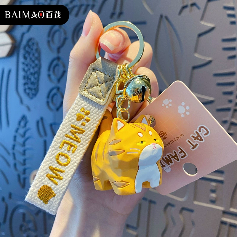 Милый брелок для ключей в виде resin-кошки из дерева, подвеска для сумки с колокольчиком и упаковкой OPP, 5 моделей