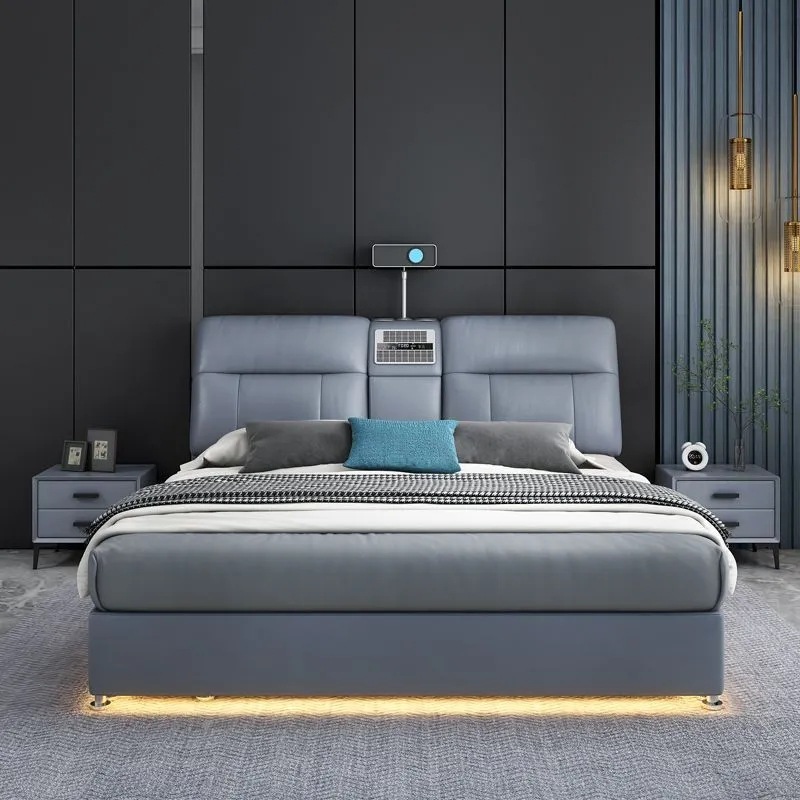Cama de cuero multifuncional, cama doble del dormitorio principal, cama de boda de 1,8 m, cama de cuero suave y simple moderna, suministro directo de fábrica 1.5