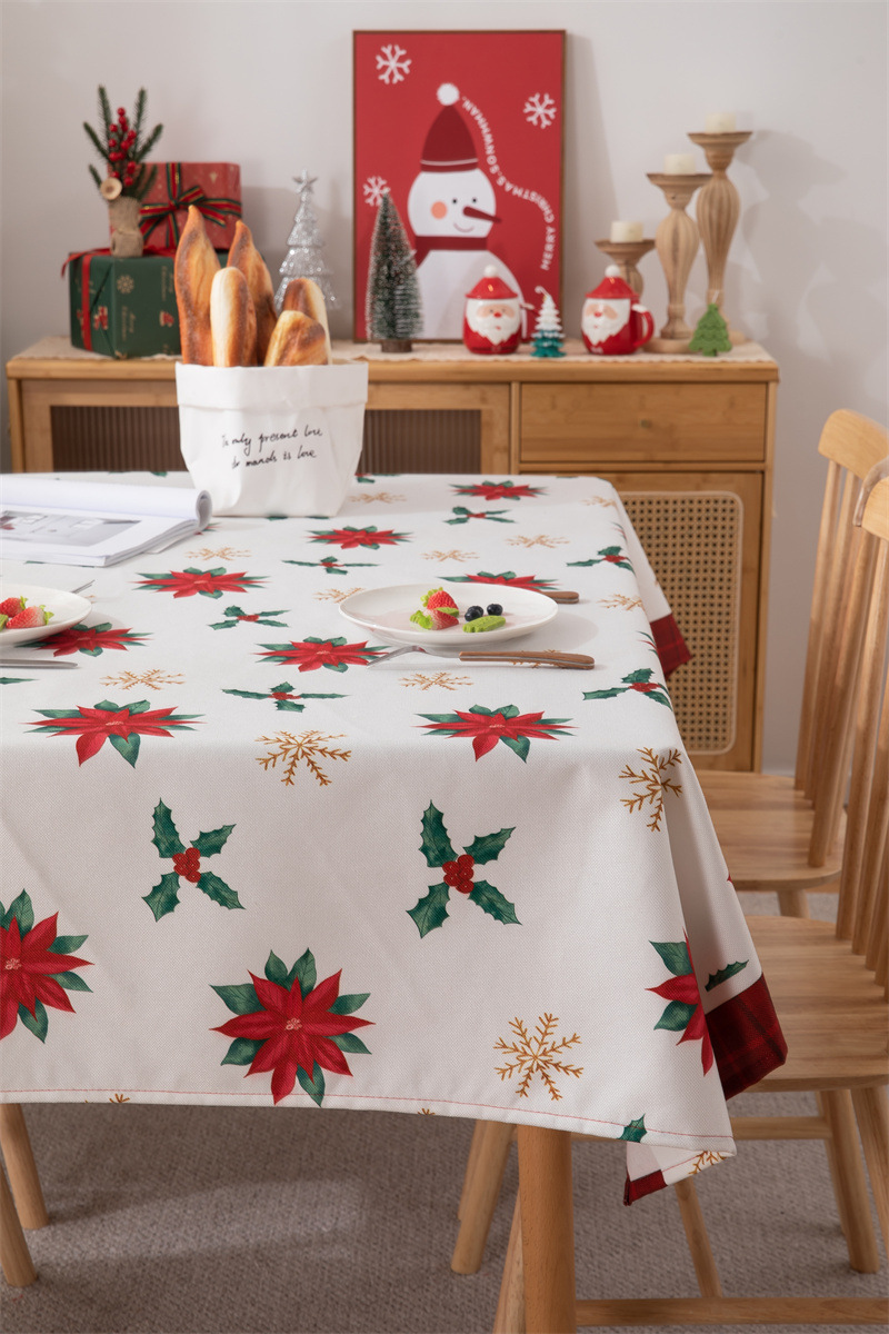 Tovaglia natalizia con bandiera da tavolo stampata in poliestere impermeabile, decorazione natalizia, con fiocco di neve e fiore di alce_voghion.com