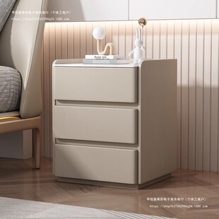Three-layer Drawer Rock Board Solid Wood Floor-standing Bedside Table Modern Simple Elevate Storage Bedroom Cream Storage Cabinet