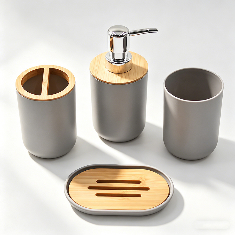 Kit de baño set de artículos de higiene set botella de desinfectante de manos cepillo de dientes taza cepillo de inodoro bote de basura set de 6 piezas image 20