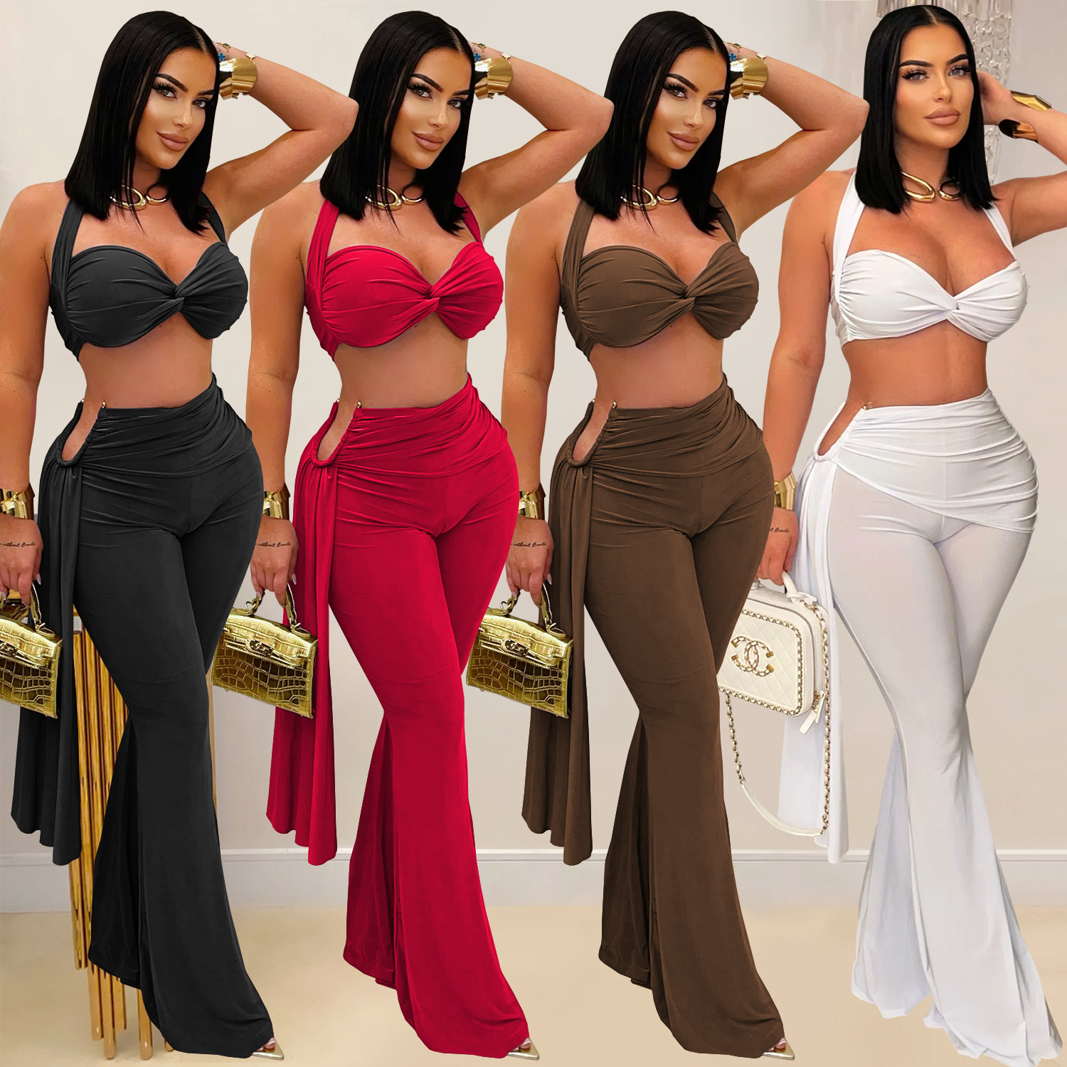 C7485 Aliexpress transfronterizo Amazon Europa y América ropa de moda femenina sexy verano correa de pecho conjunto de pantalones nuevos