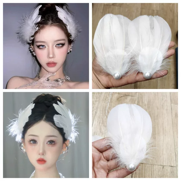White Fairy Feather Hairpin Women's French Ballet Stage Performance Hair Accessories White Goose Edge Clip Top Clip Hair Accessories