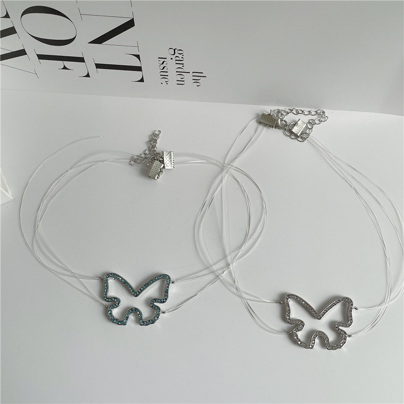 Invisible Fishing Line Full Diamond Butterfly Necklace display picture 4