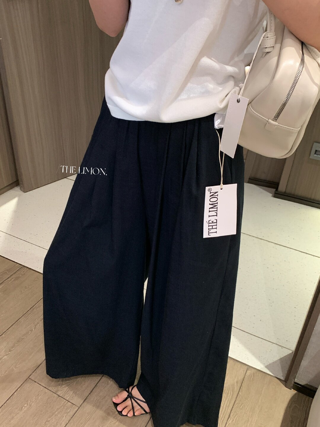 Quần ống rộng nữ vải linen phối cotton dáng suông mùa hè — Xám gạo, Xanh xám nhạt, Xanh đen, Cam bí ngô chi tiết 28