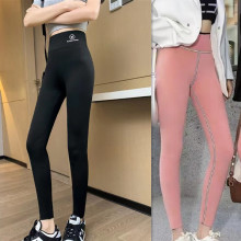 粉绒飞机裤女秋冬加绒加厚保暖鲨鱼打底裤外穿修身提臀芭比瑜伽裤