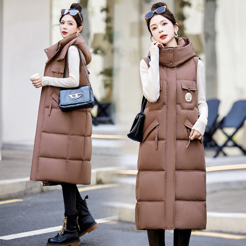 2024 Cross-border plus size Long Knee Down Cotton Vest Thickened Cotton Hood Sleeveless Thick Vest Women's Wear 2024 Cross-border plus size Long Knee Down Cotton Vest Thickened Cotton Hood Sleeveless Thick Vest Women's Wear