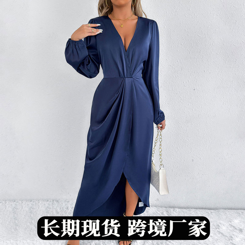 Real Shot of European and American Clothing Cross-Border Outer Summer New Satin European and American Dress High-End Aliexpress Long Skirt Real Shot of European and American Clothing Cross-Border Outer Summer New Satin European and American Dress High-End Aliexpress Long Skirt