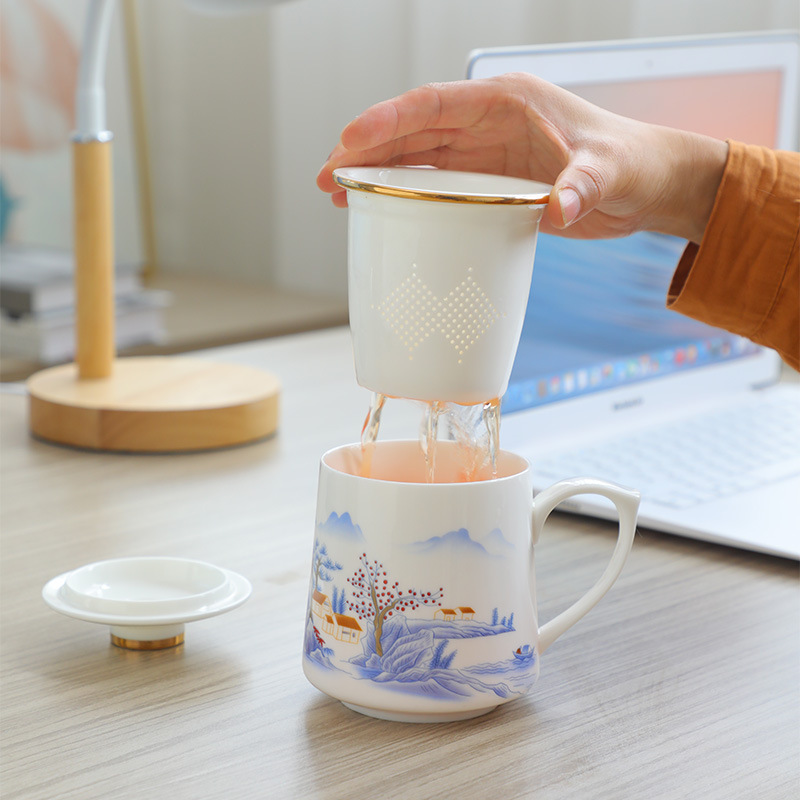 ティーカップ陶磁器茶水分離水カップ泡カップ事務カップ個人カップフィルターマグカップ付きお土産ロゴ|undefined