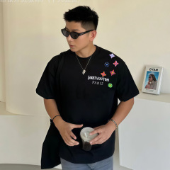 Donkey's 高品質 T シャツ サイドカラー画像クロスバックプリント半袖 L's レター多用途ルーズコットントップス男性と女性用