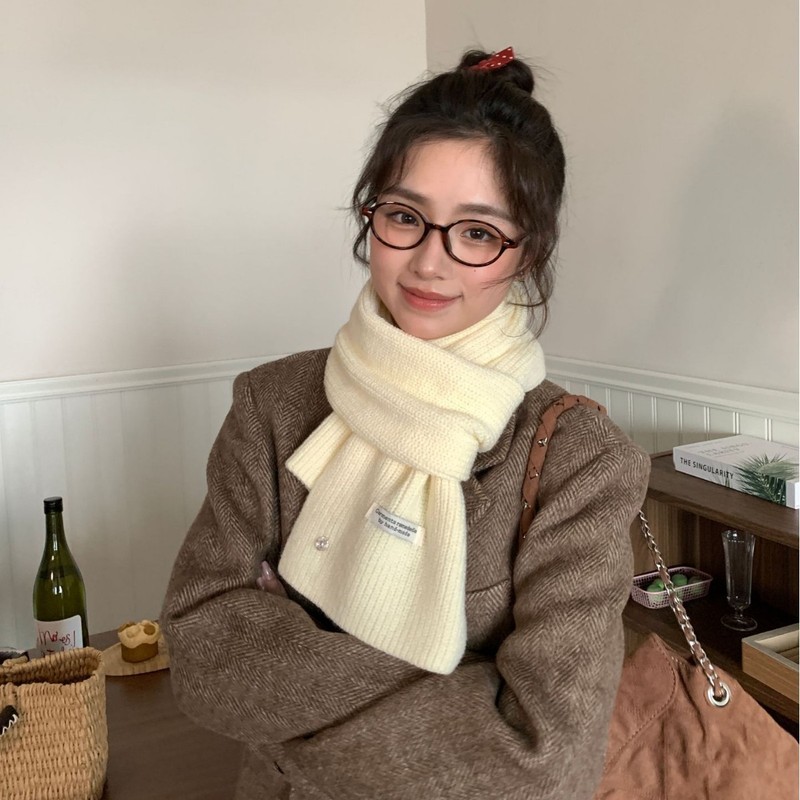 韩系绵羊毛针织毛线围巾女秋冬氛围感显白加厚保暖纯色围脖情侣款|undefined