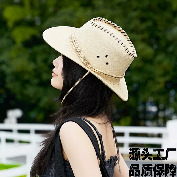 Western Cowboy Hat Sun Protection Hat Knight Hat Men and Women Sun Hat Outdoor Prairie Travel Straw Hat Cowboy Hat