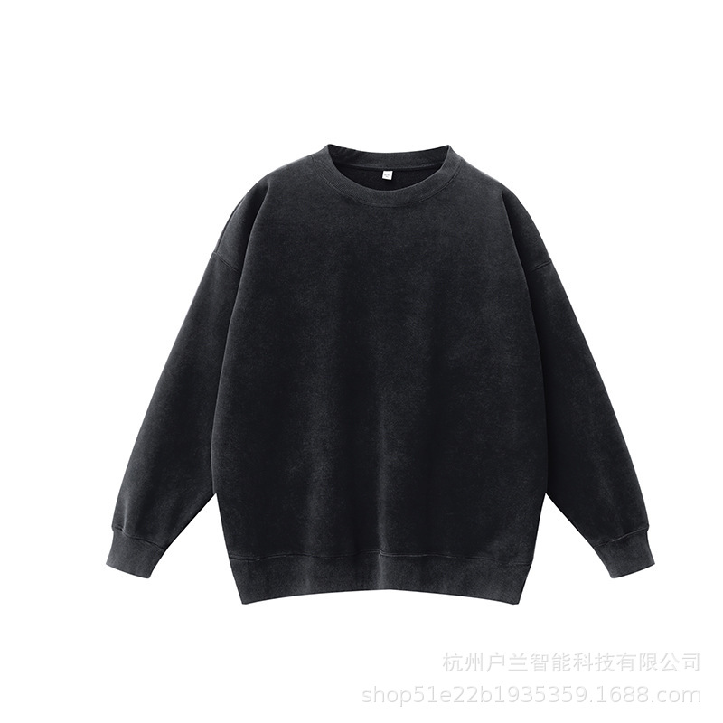 400g distressed brushed round neck black