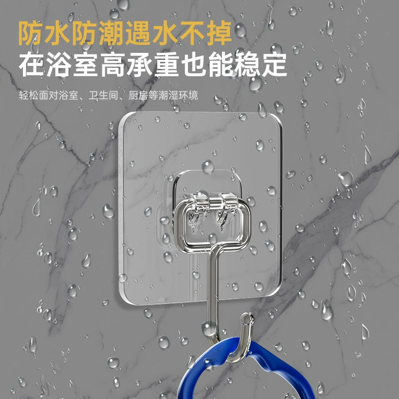No-Drill Stainless Steel Large Hook, Coat Hook, Transparent Thickened Heavy-Duty Anti-Slip Anti-Rust Durable Large Size for Bathroom Door