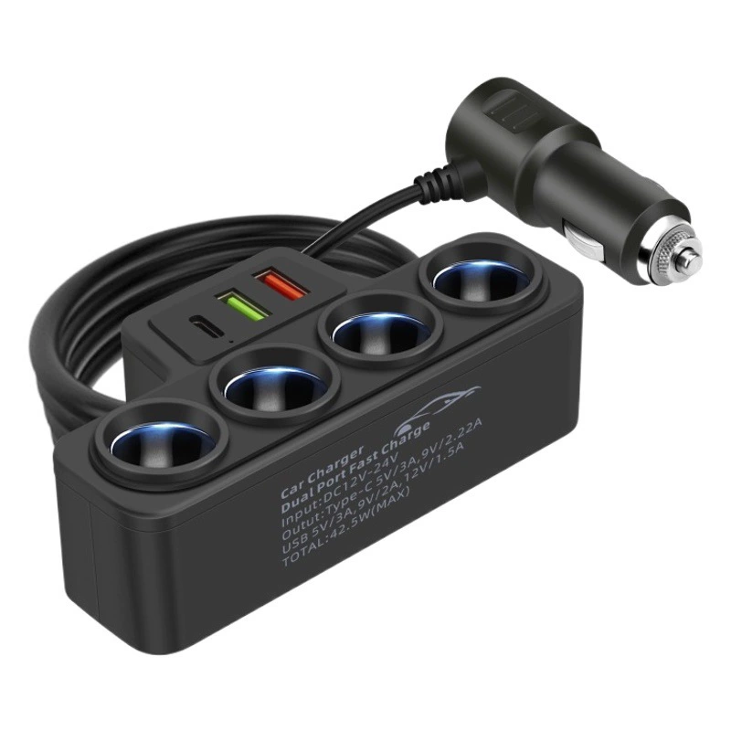 Автомобильное зарядное устройство один-четыре 120 Вт с быстрой зарядкой, автомобильный прикуриватель, автомобильный Интеллектуальный преобразователь один-четыре