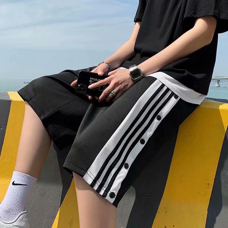 Striped Buckle Black Shorts Men's High Street Ins Trendy Brand Hip-Hop Personalized Casual Student Loose Sports Pants Striped Buckle Black Shorts Men's High Street Ins Trendy Brand Hip-Hop Personalized Casual Student Loose Sports Pants
