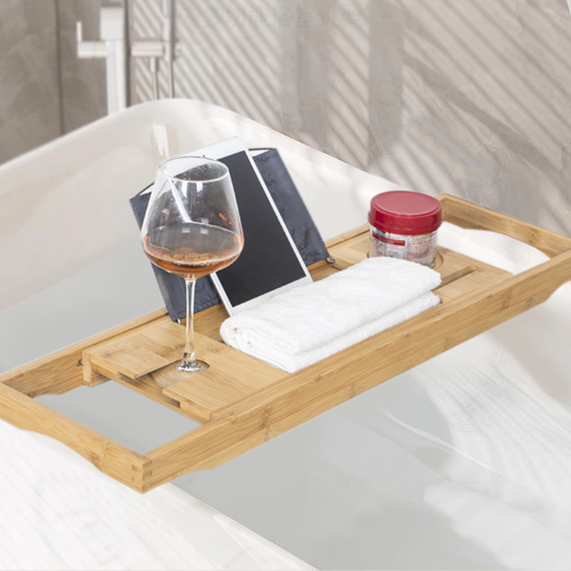 Nan bambú bañera retráctil estante bandeja lateral bañera tablero de almacenamiento compañero estante de baño soporte de bañera