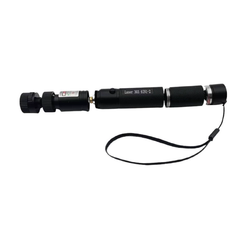 Flashlight with laser, travel indicator lamp, high power