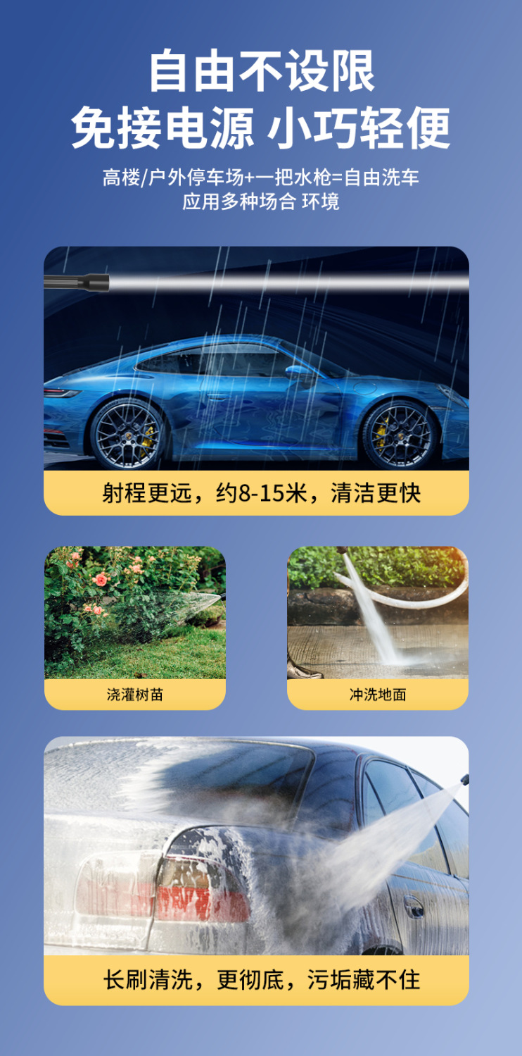 Car Washer High Pressure Water Gun Household Wireless Lithium Battery Car Washing Artifact 2024 New Powerful Supercharged Water Grab